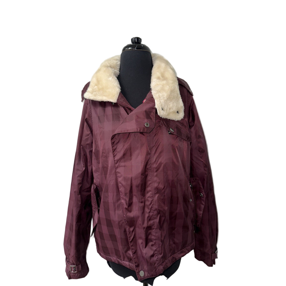 Burton Women Size L Maroon Ski Snowboard Dutchess Insulated Jacket Hood Plaid